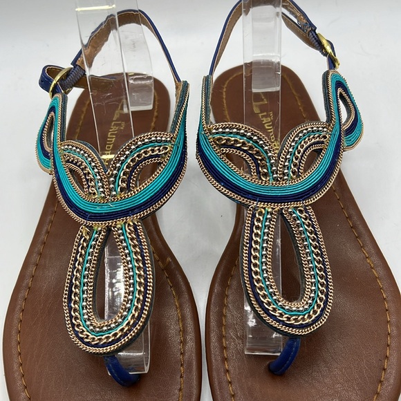 CL By Laundry Nida Sandals Thongs Shoes Peacock Braided Blue Gold Womens 7.5 - Picture 6 of 15